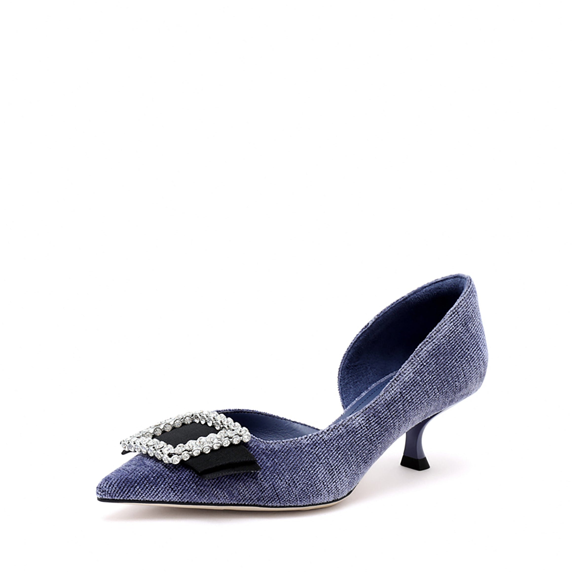 Corduroy Crystal Buckle D'Orsay Pumps