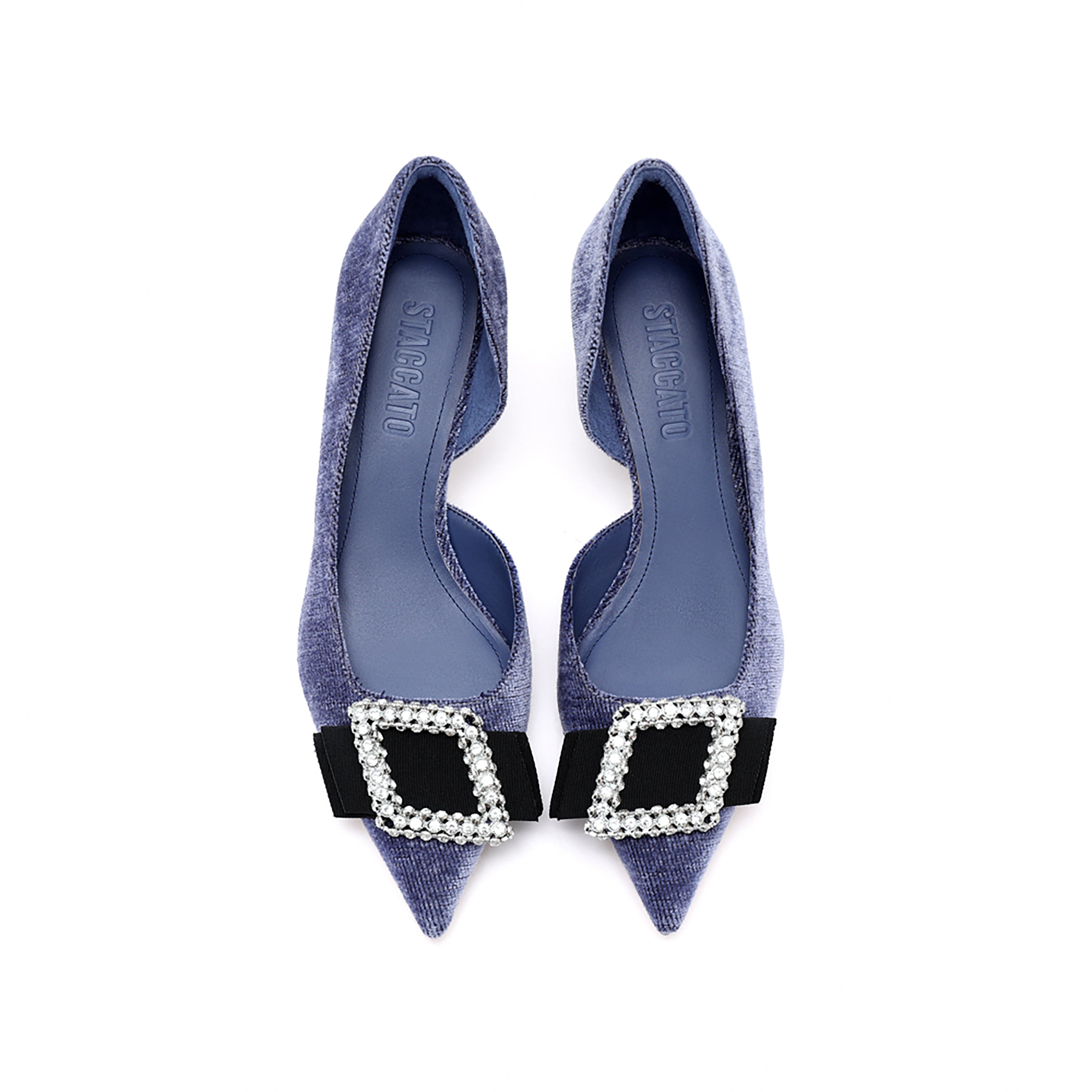 Corduroy Crystal Buckle D'Orsay Pumps