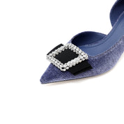 Corduroy Crystal Buckle D'Orsay Pumps
