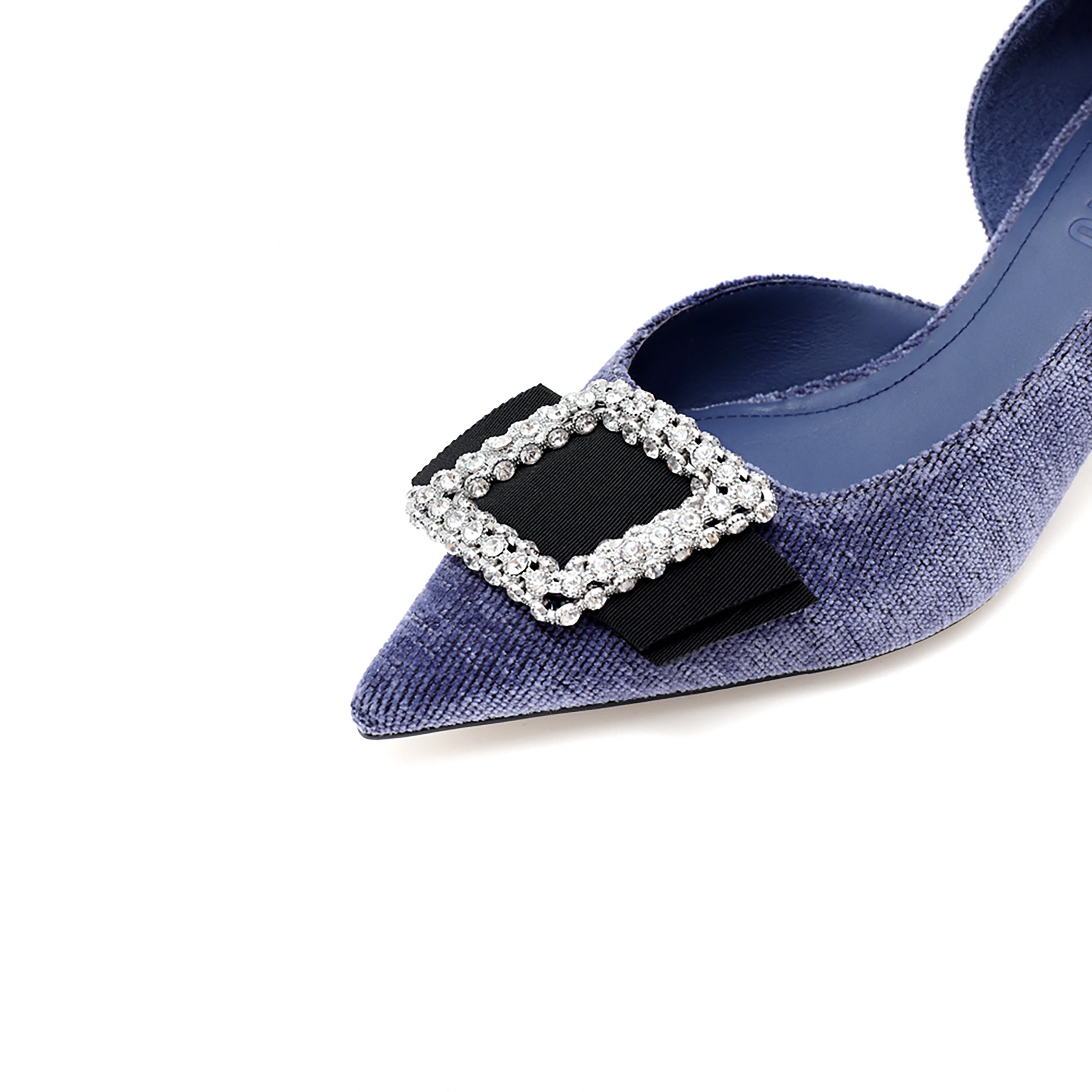 Corduroy Crystal Buckle D'Orsay Pumps