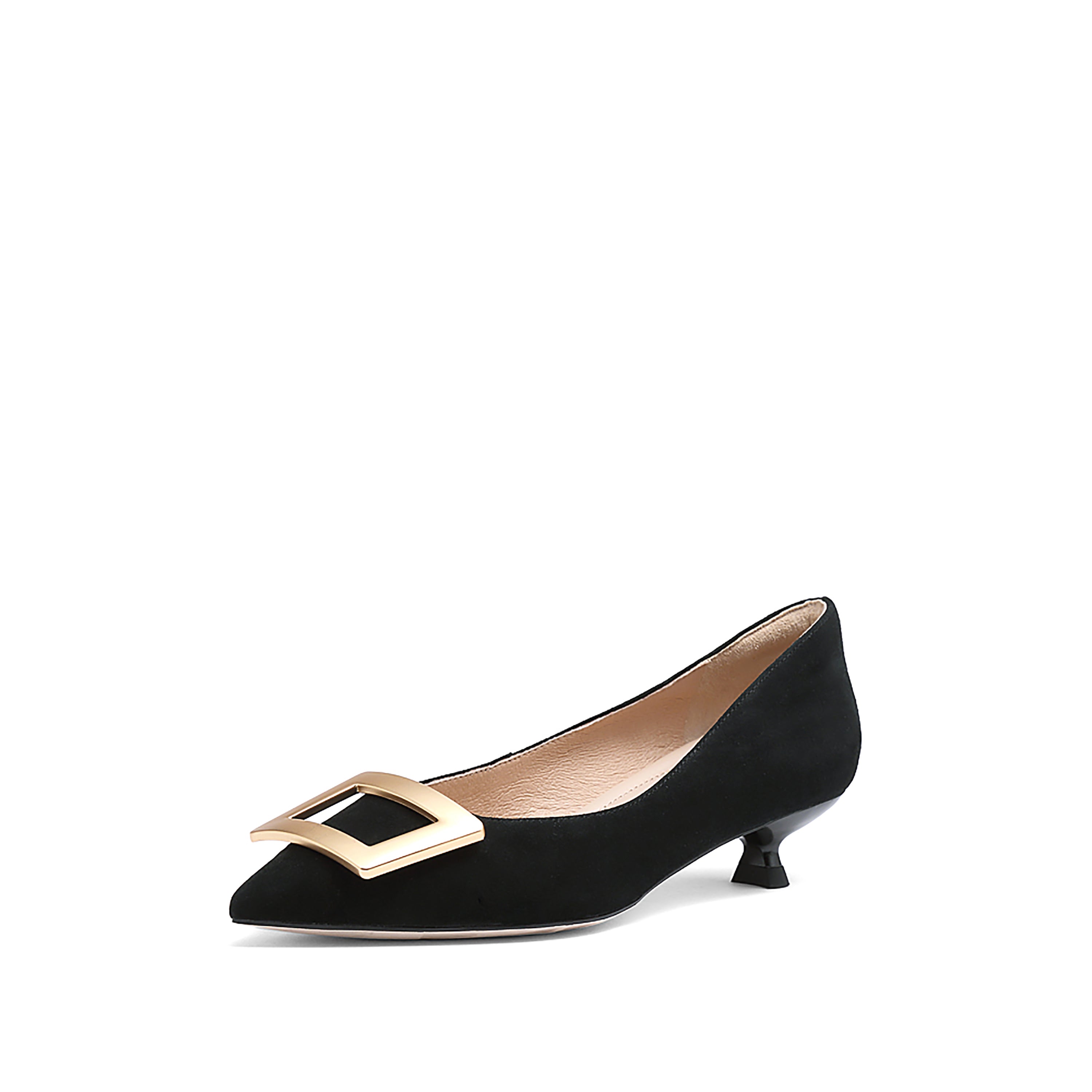 Black Buckle Black Kitten Pumps