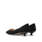 Load image into Gallery viewer, Black Buckle Black Kitten Pumps
