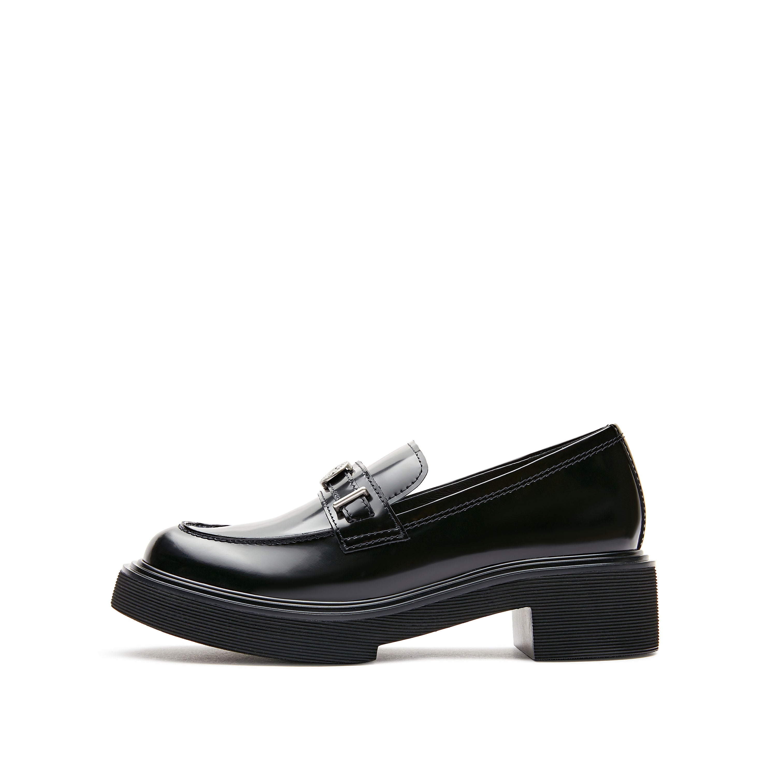 Black ST Buckle leather Loafers