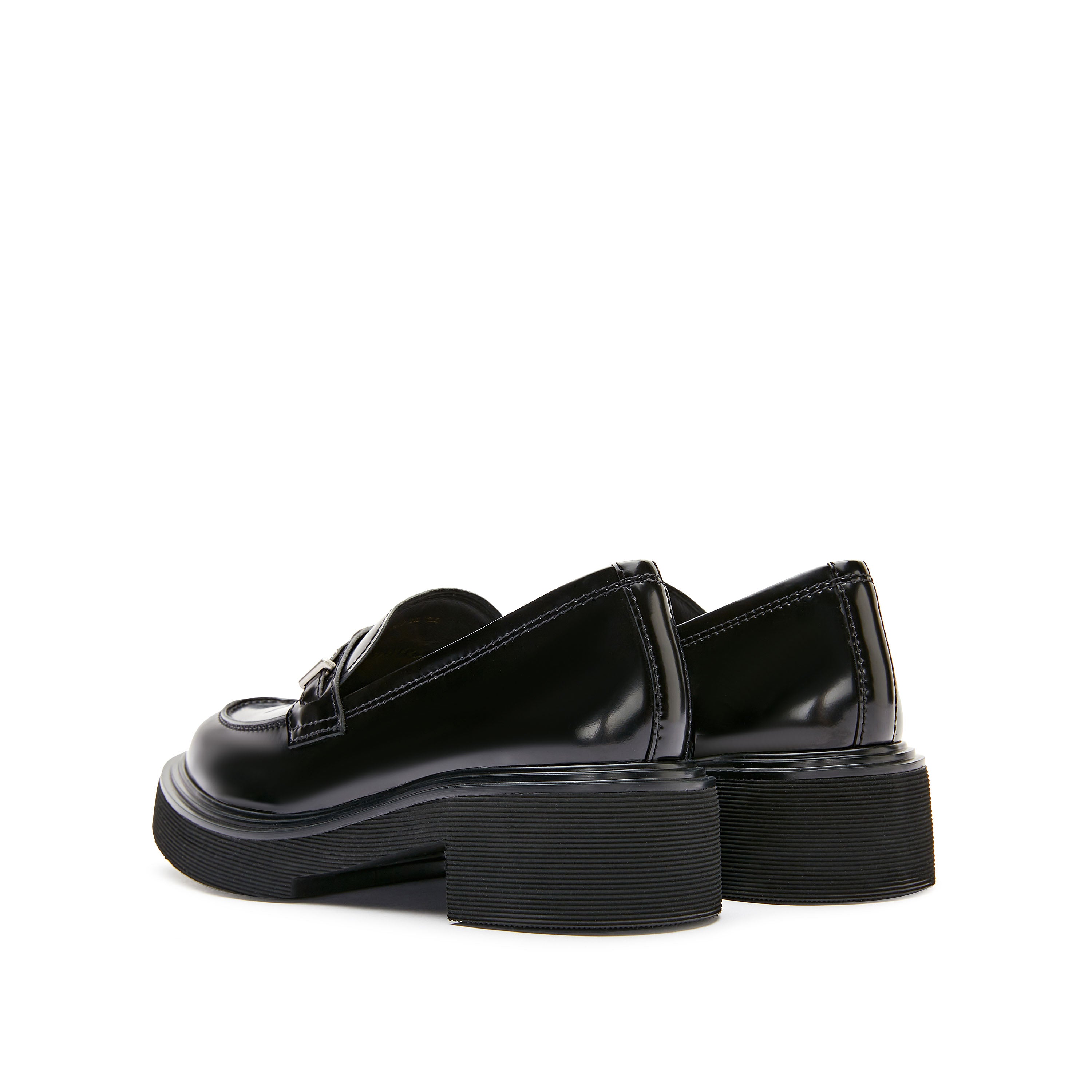 Black ST Buckle Leather Loafers