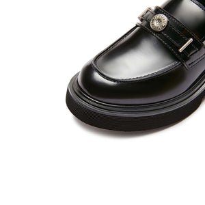 Black ST Buckle leather Loafers