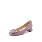 Load image into Gallery viewer, Purple Crystal Buckle Suede Pumps
