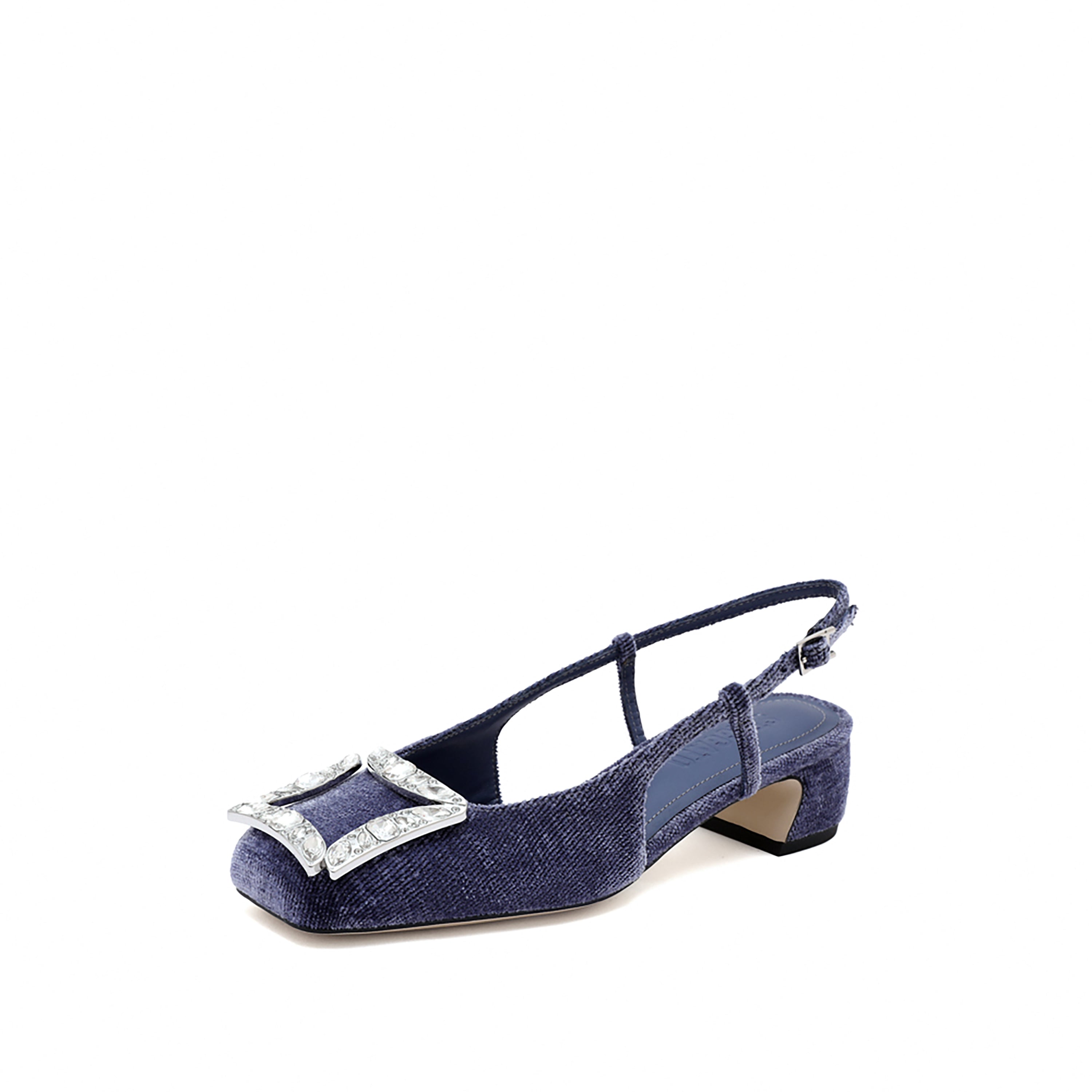 Corduroy Crystal Buckle Slingback Flats