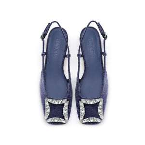 Corduroy Crystal Buckle Slingback Flats