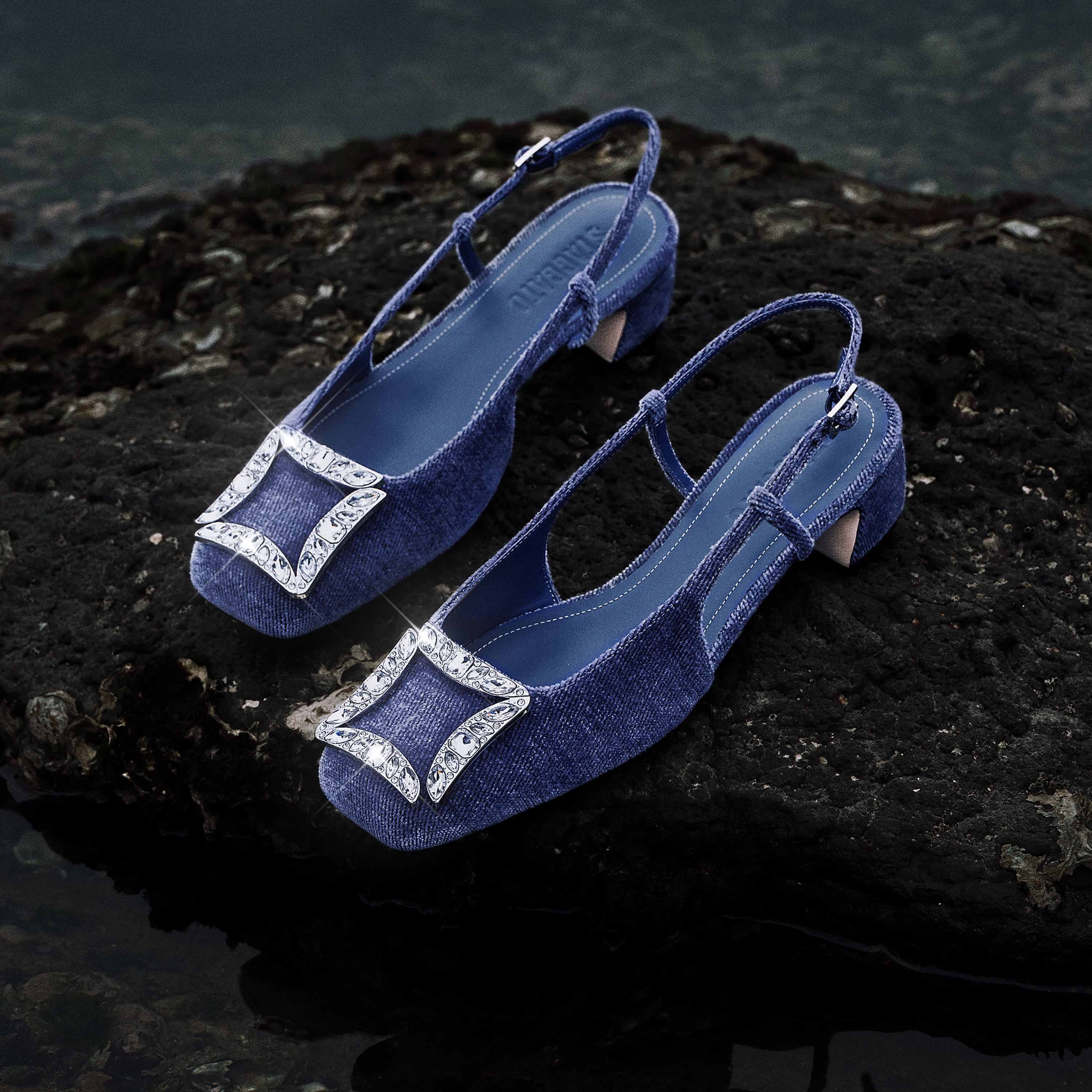 Corduroy Crystal Buckle Slingback Flats