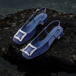 Corduroy Crystal Buckle Slingback Flats