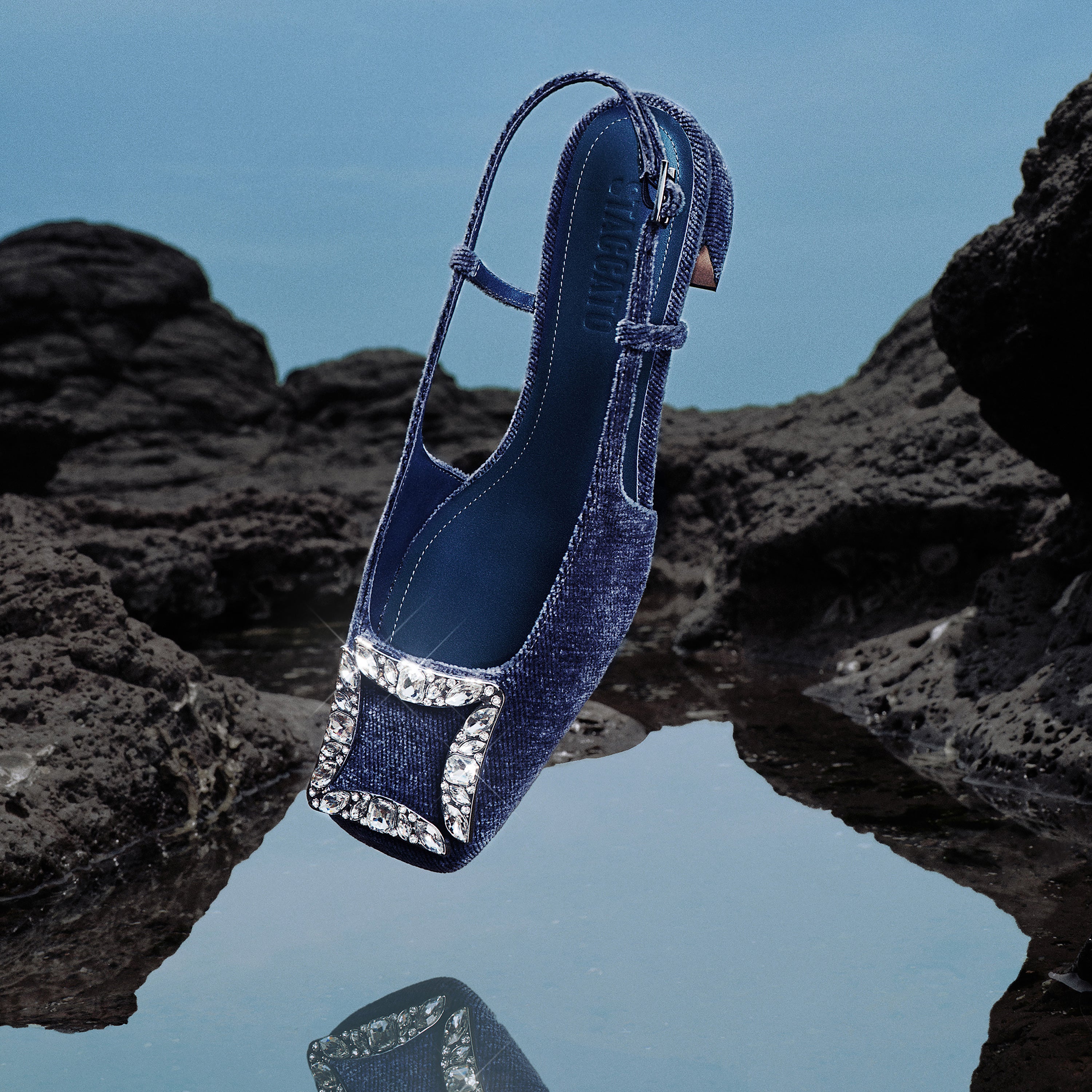 Corduroy Crystal Buckle Slingback Flats