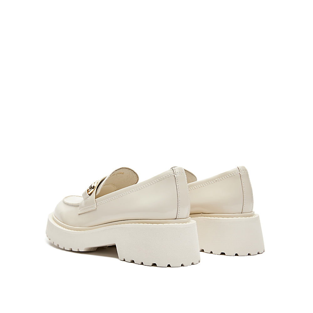 Beige Leather Horsebit Loafers