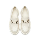 Beige Leather Horsebit Loafers