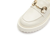 Beige Leather Horsebit Loafers