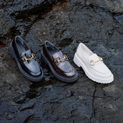 Beige Leather Horsebit Loafers