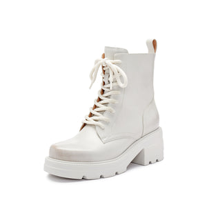 White Brushed Calf Platform Lace Up Boots