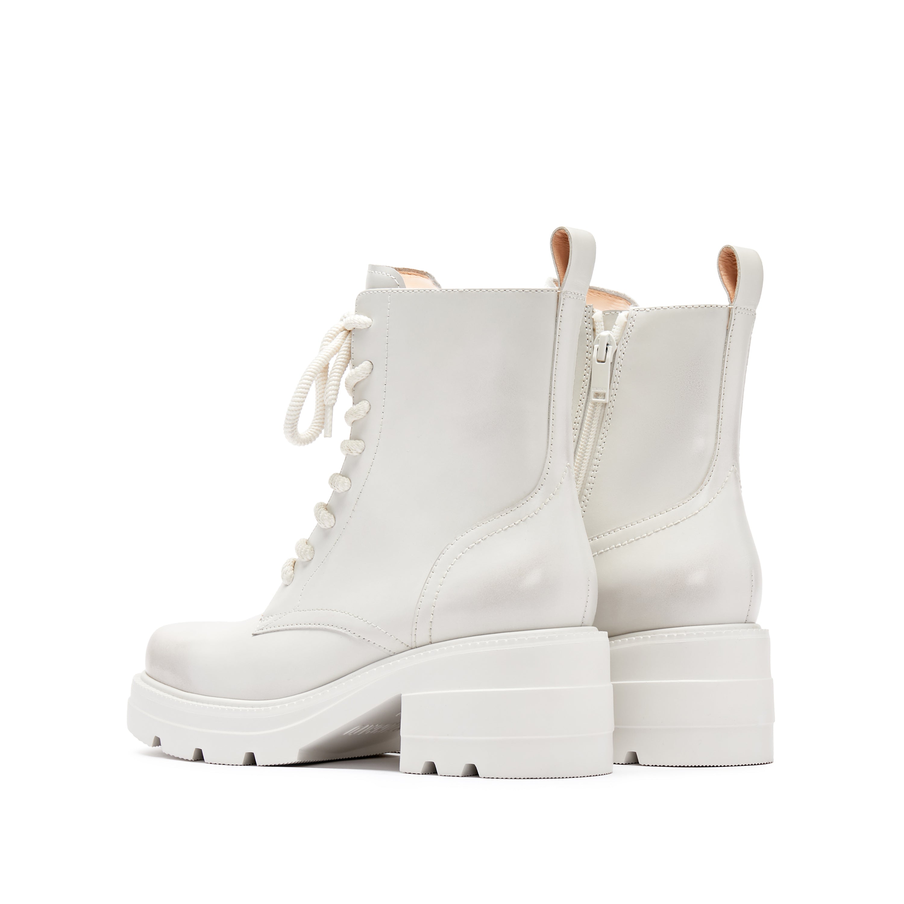 White Brushed Calf Platform Lace Up Boots
