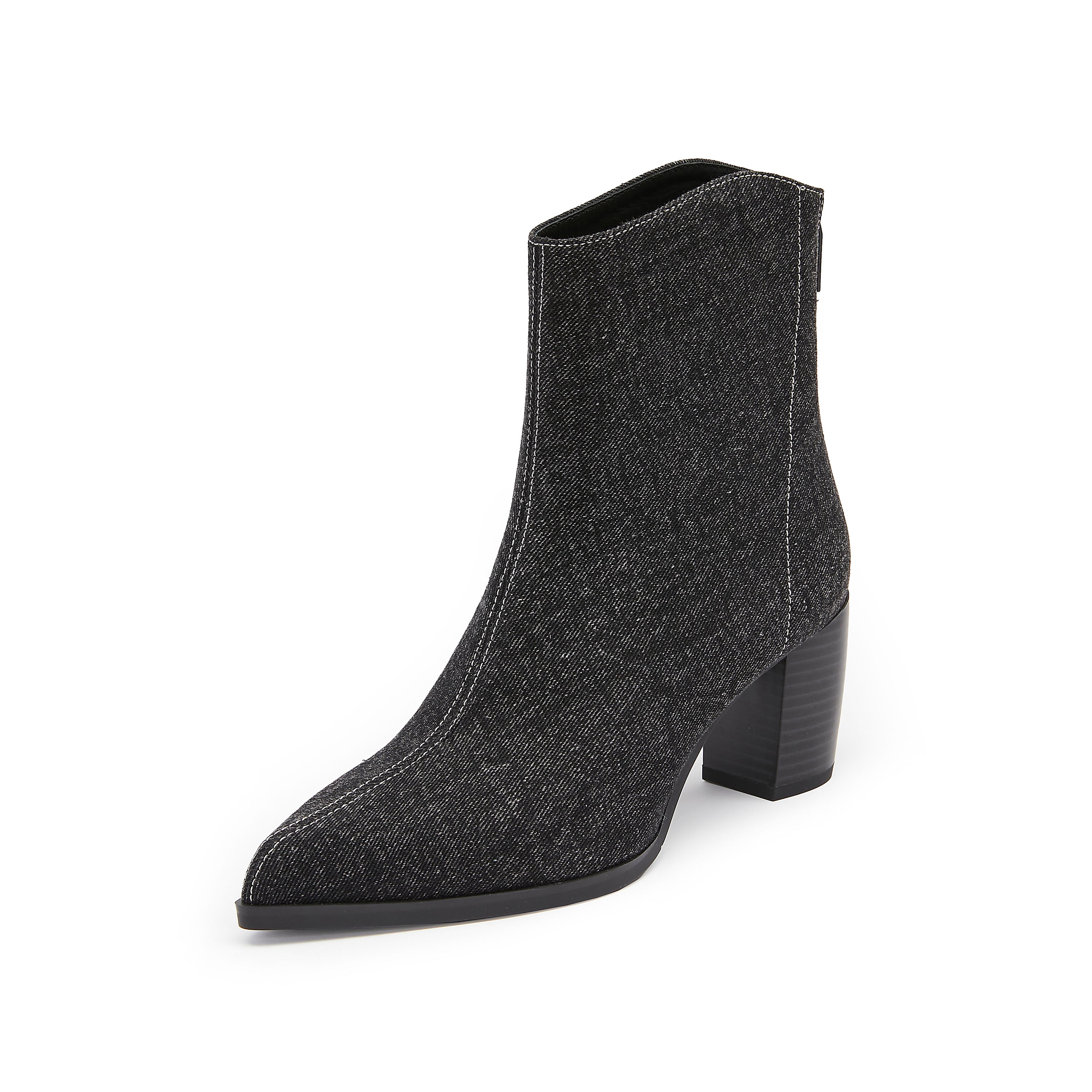 Washed Denim Western Heeled Ankle Boots
