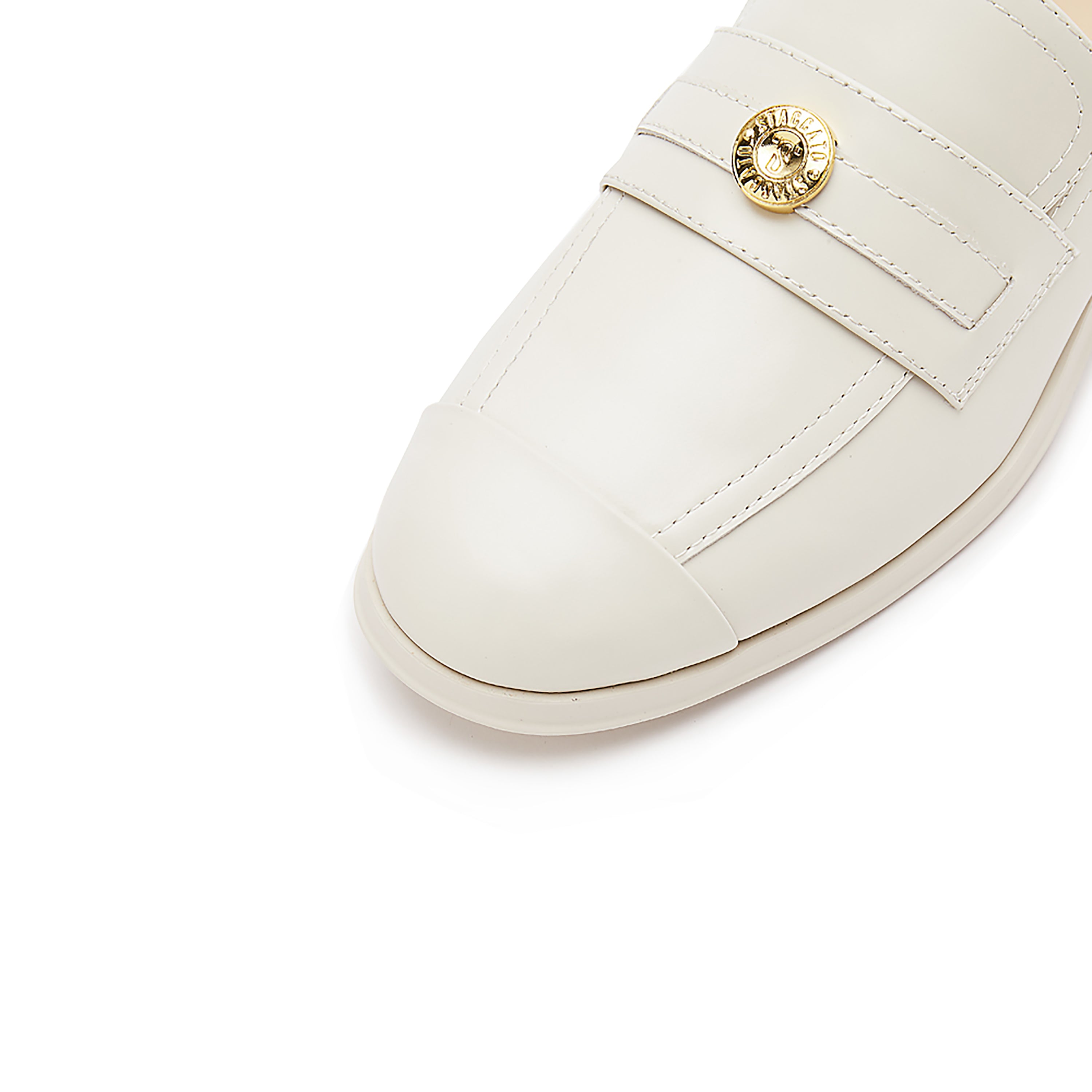 Beige Golden Pin Minimal Loafers