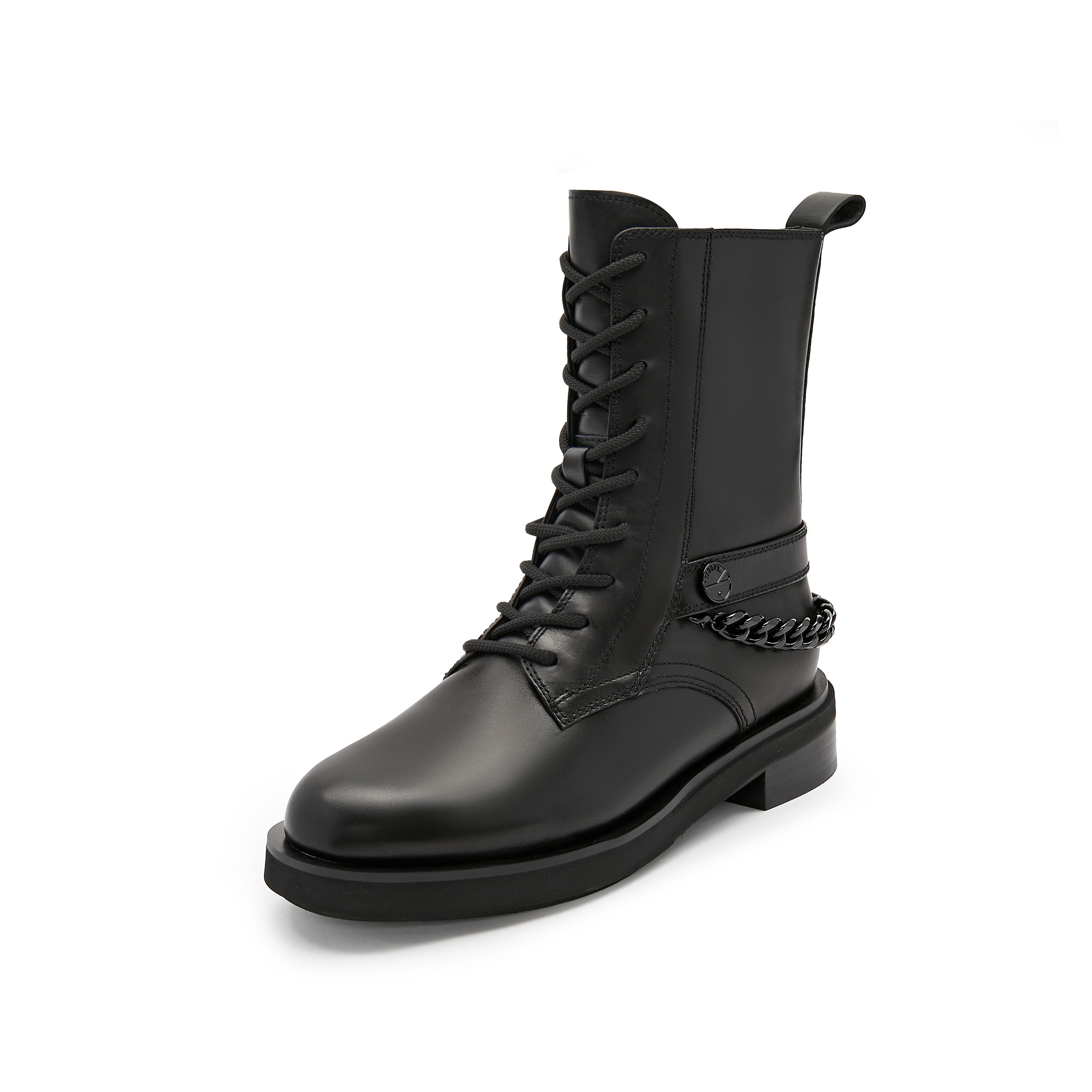 Black Chain Lace Up Combat Boots