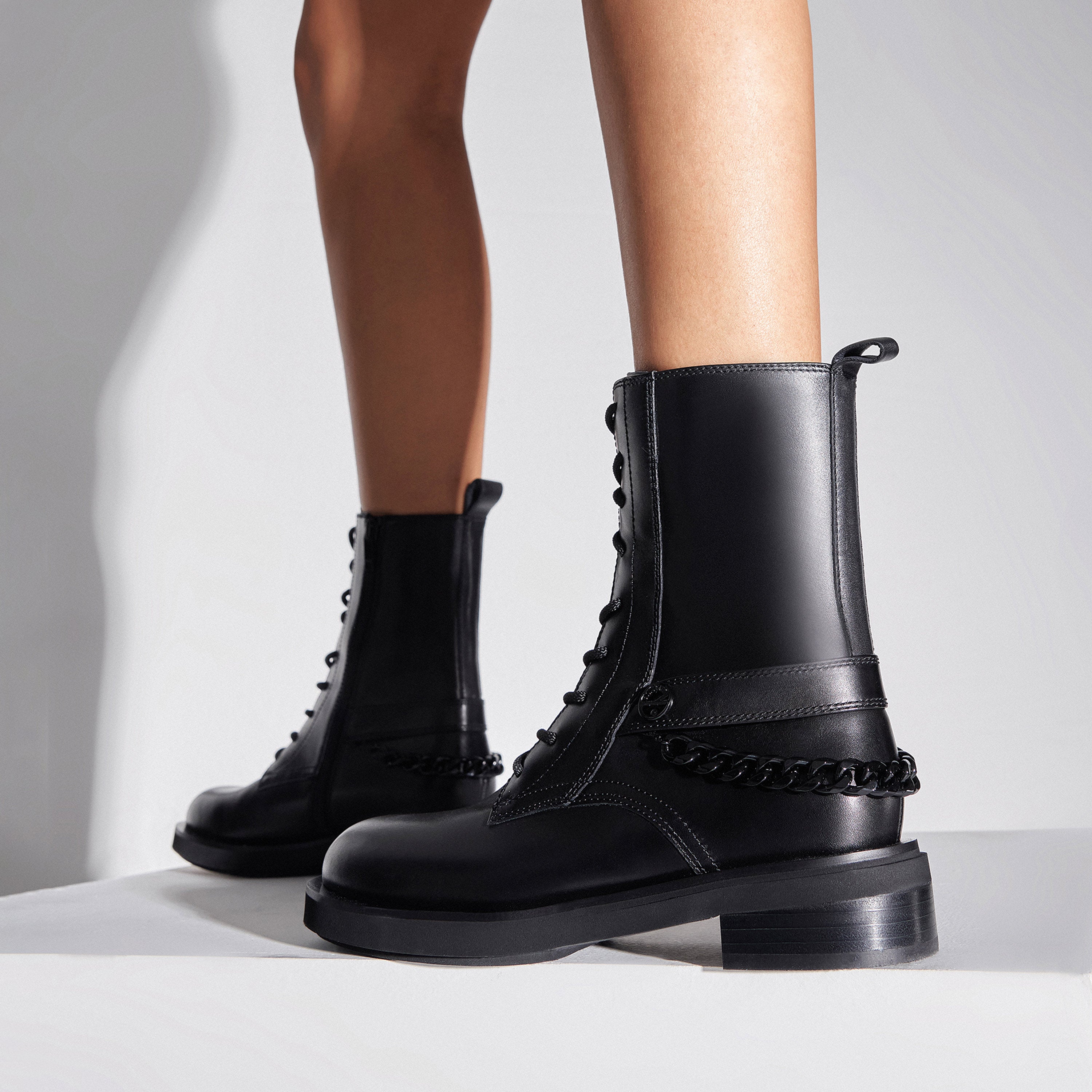 Black Chain Lace Up Combat Boots