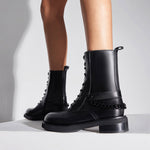 Load image into Gallery viewer, Black Chain Lace Up Combat Boots
