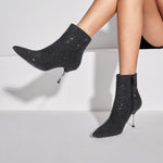 Load image into Gallery viewer, Denim Crystal-embellished Heeled Ankle Boots

