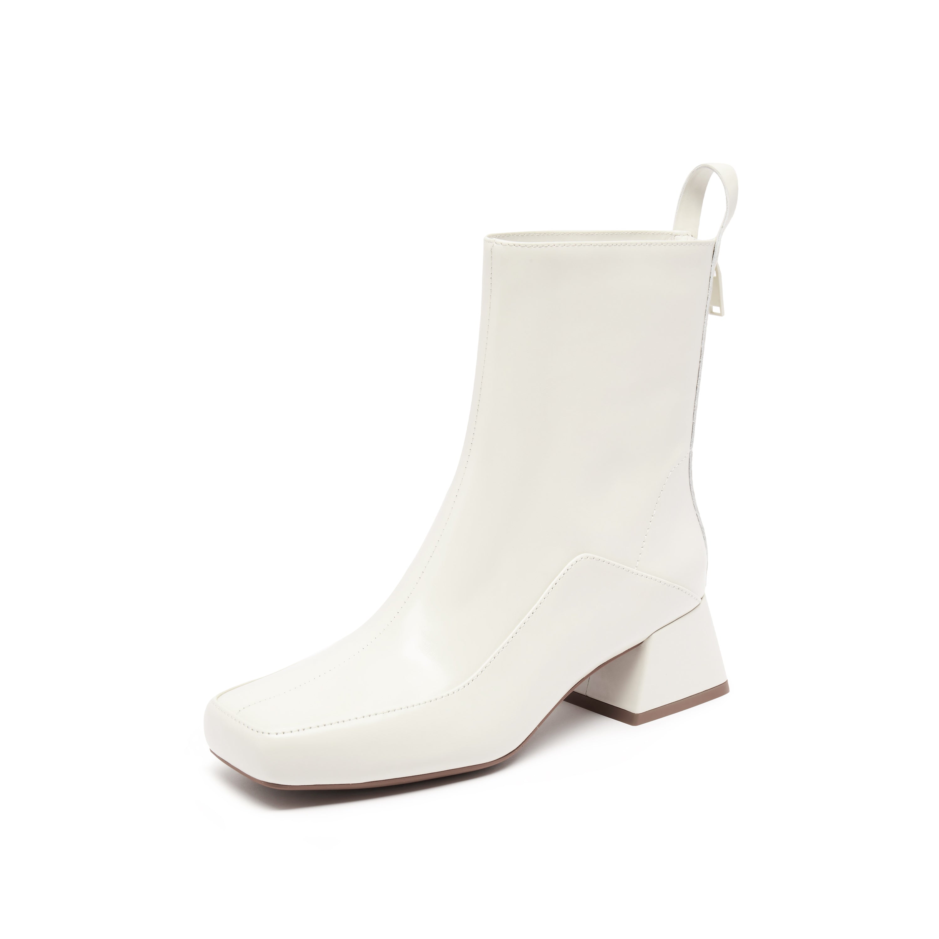 Beige Waxy Square Toe Ankle Boots