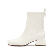 Beige Waxy Square Toe Ankle Boots