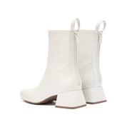 Beige Waxy Square Toe Ankle Boots