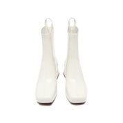 Beige Waxy Square Toe Ankle Boots