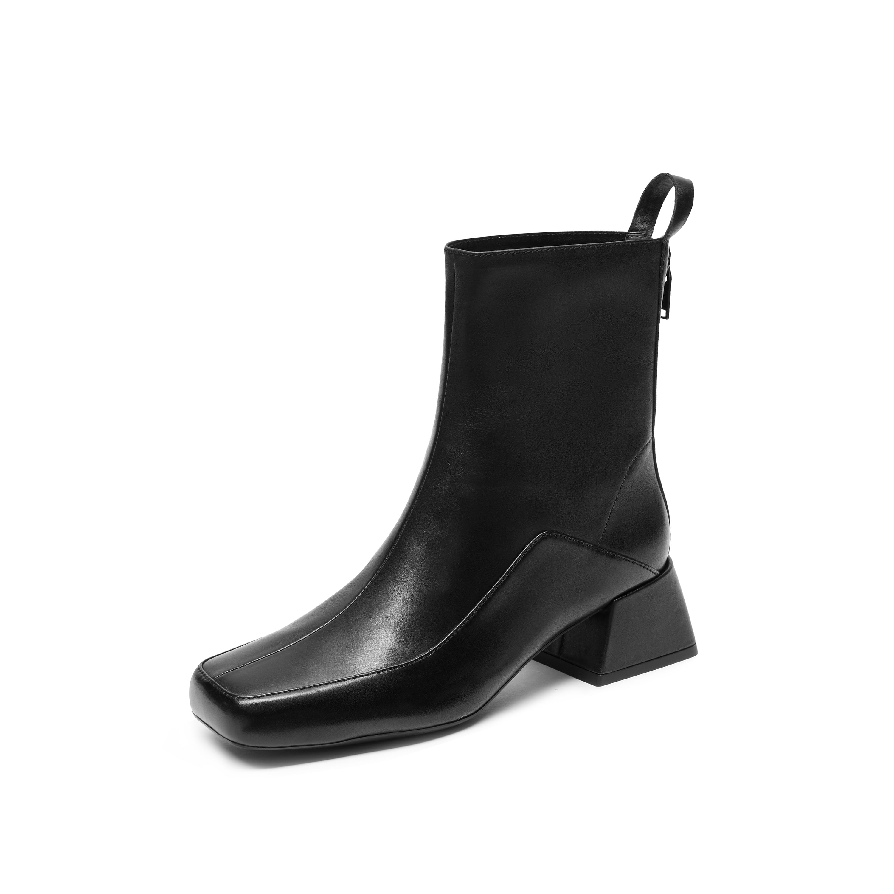 Black Waxy Square Toe Ankle Boots