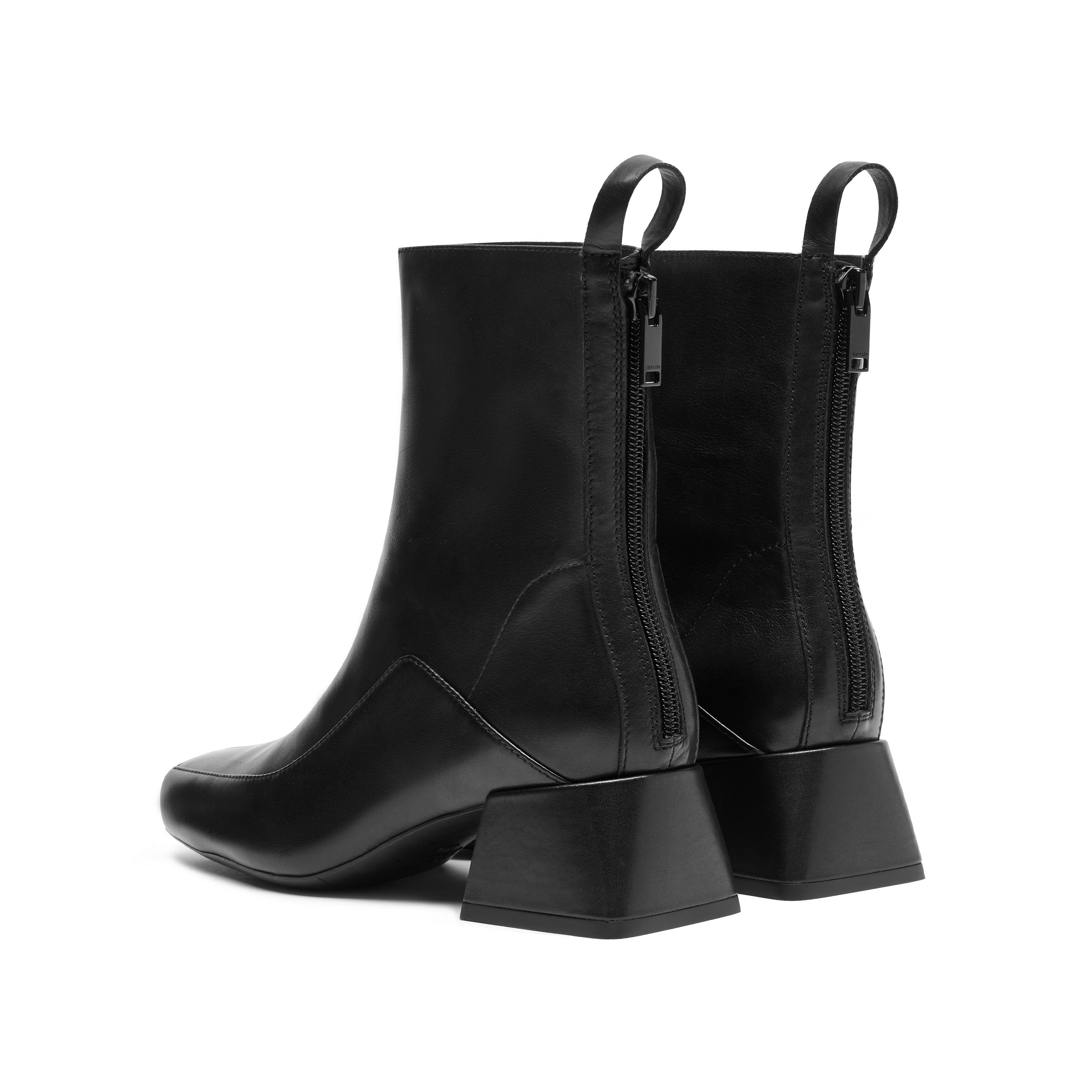 Black Waxy Square Toe Ankle Boots