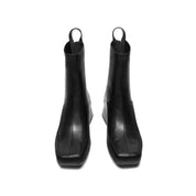 Black Waxy Square Toe Ankle Boots