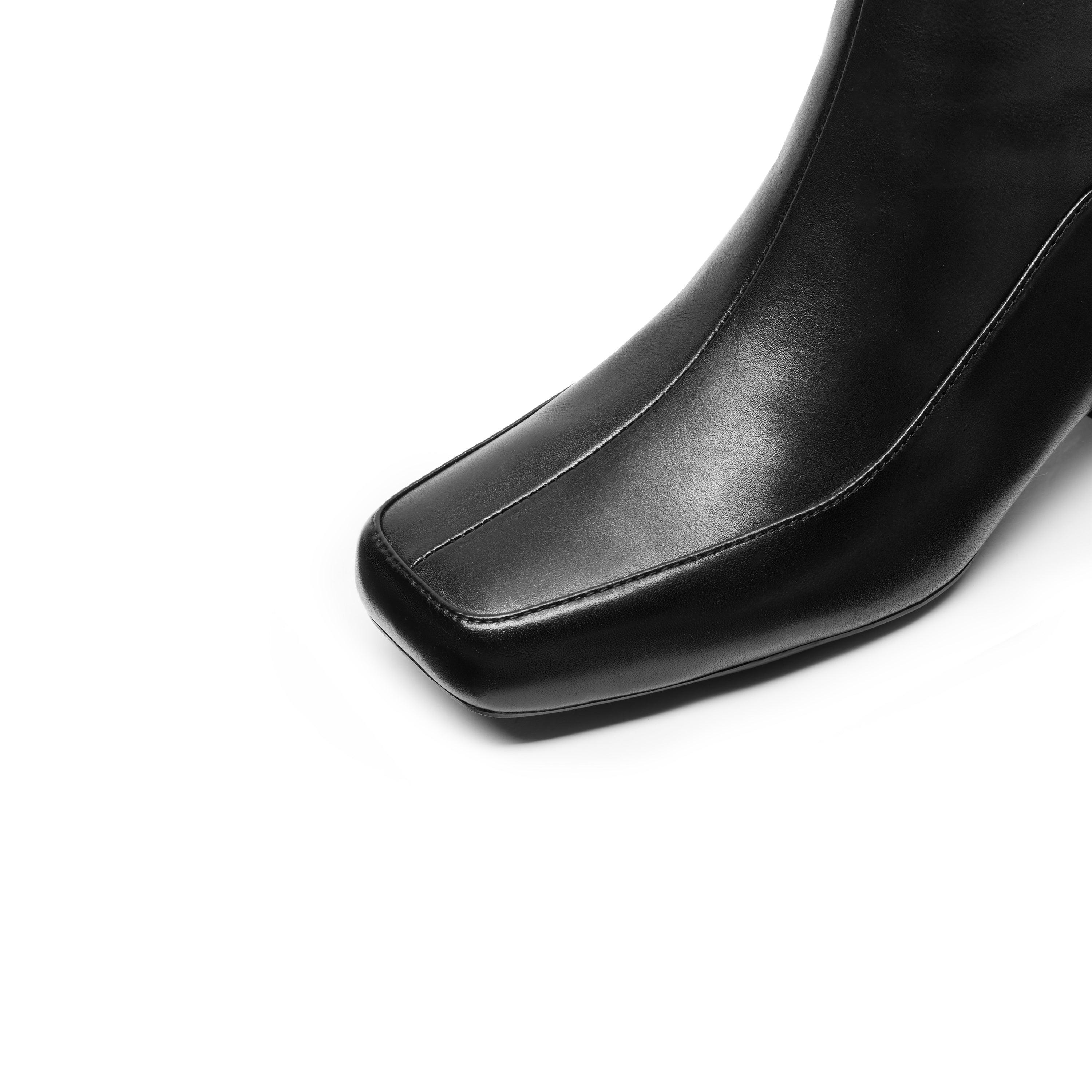Black Waxy Square Toe Ankle Boots