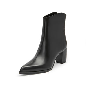 Black Waxy Western Heeled Ankle Boots