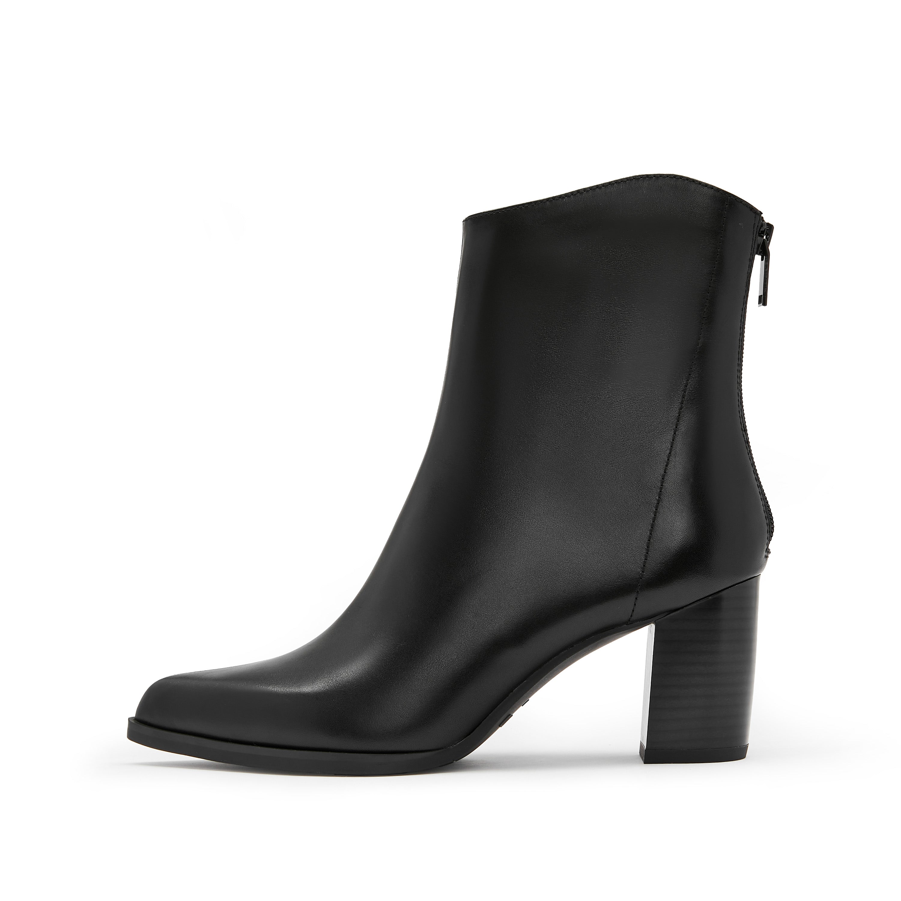 Black Waxy Western Heeled Ankle Boots