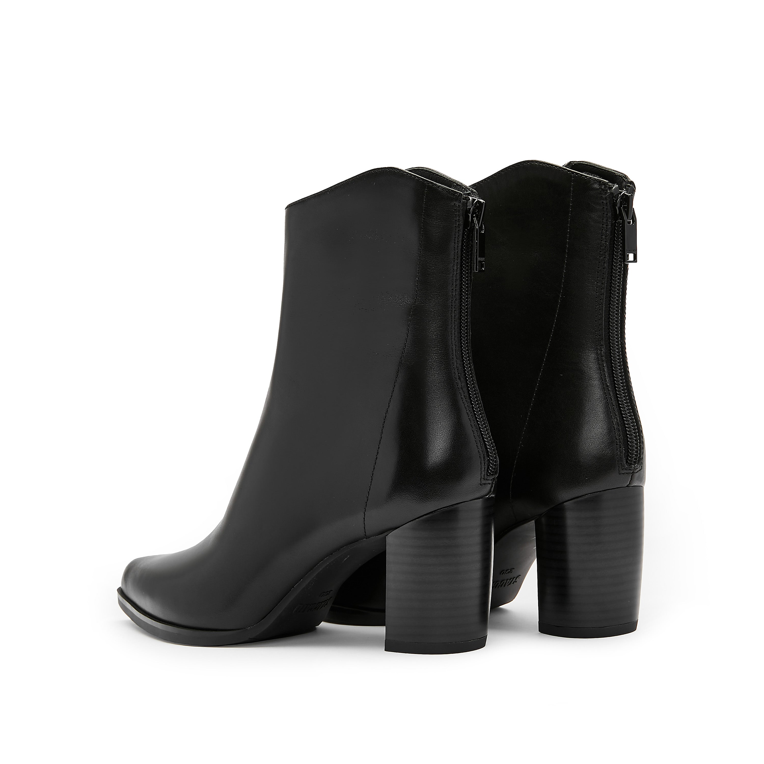 Black Waxy Western Heeled Ankle Boots