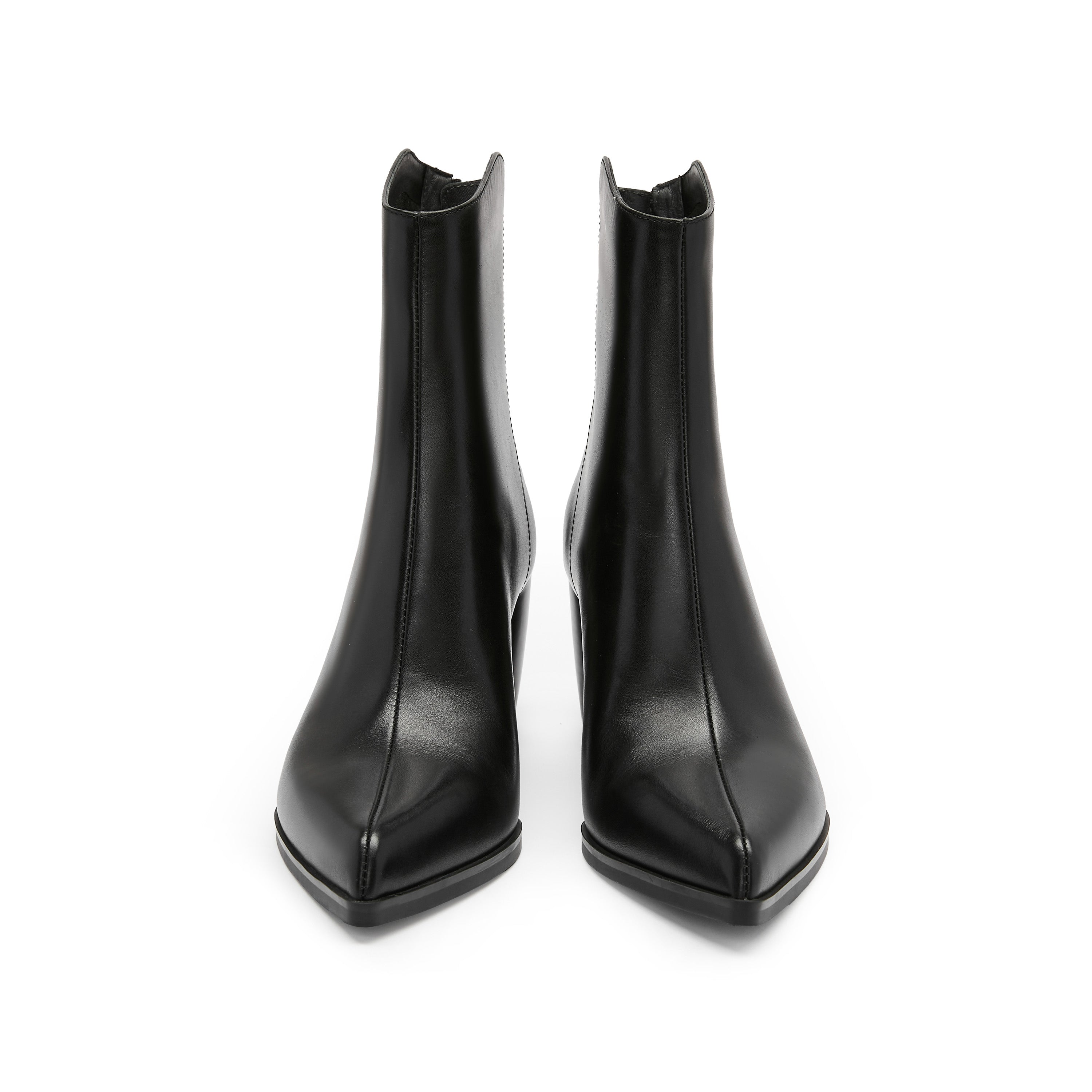 Black Waxy Western Heeled Ankle Boots