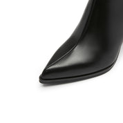 Black Waxy Western Heeled Ankle Boots