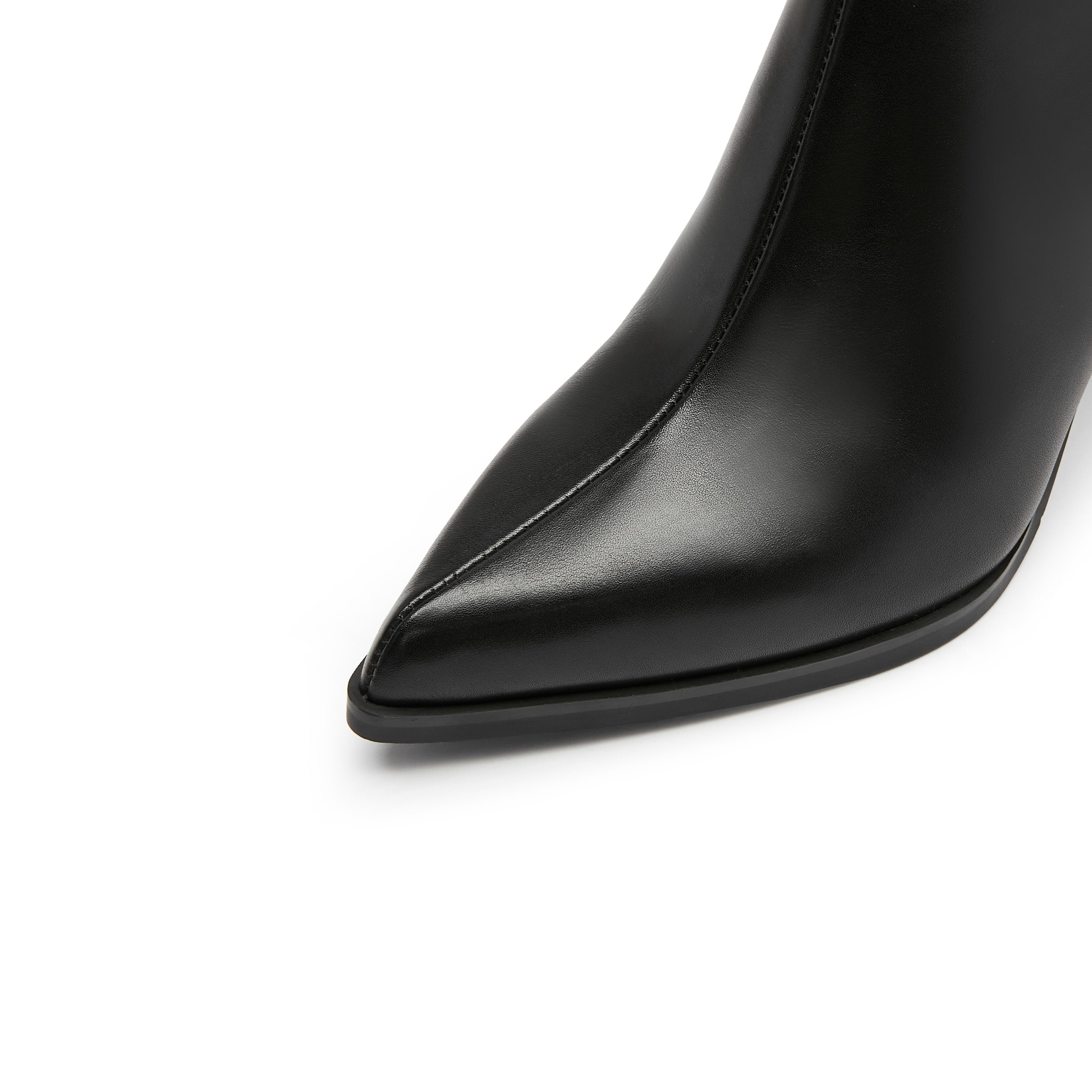 Black Waxy Western Heeled Ankle Boots
