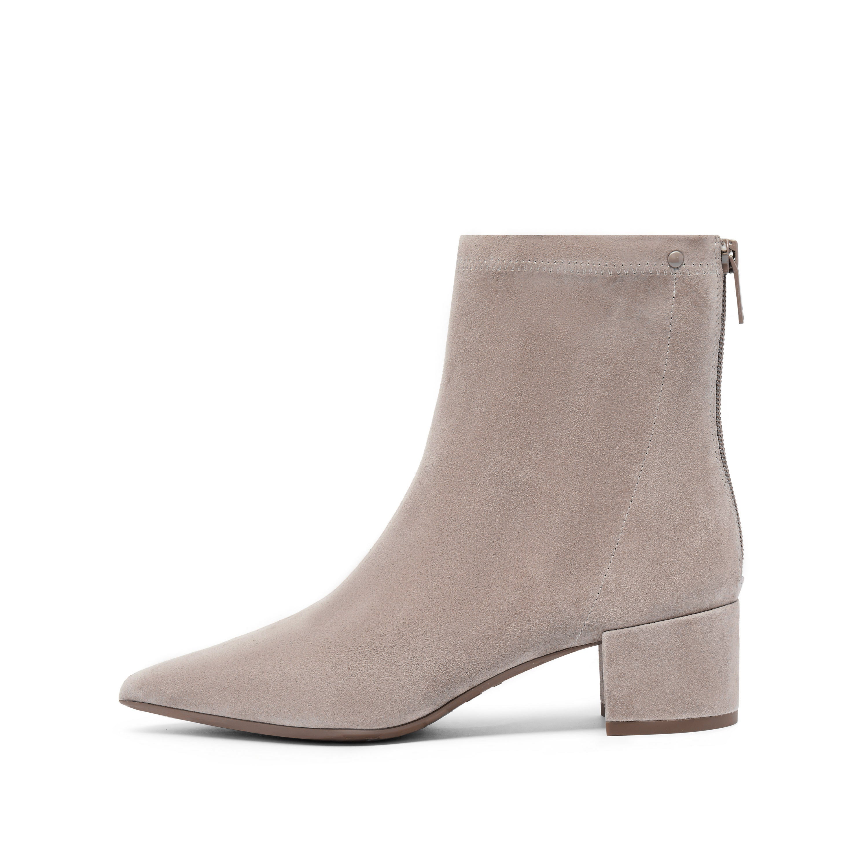Taupe Suede Pointy Ankle Boots