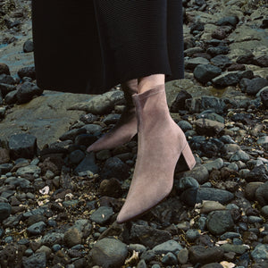 Taupe Suede Pointy Ankle Boots