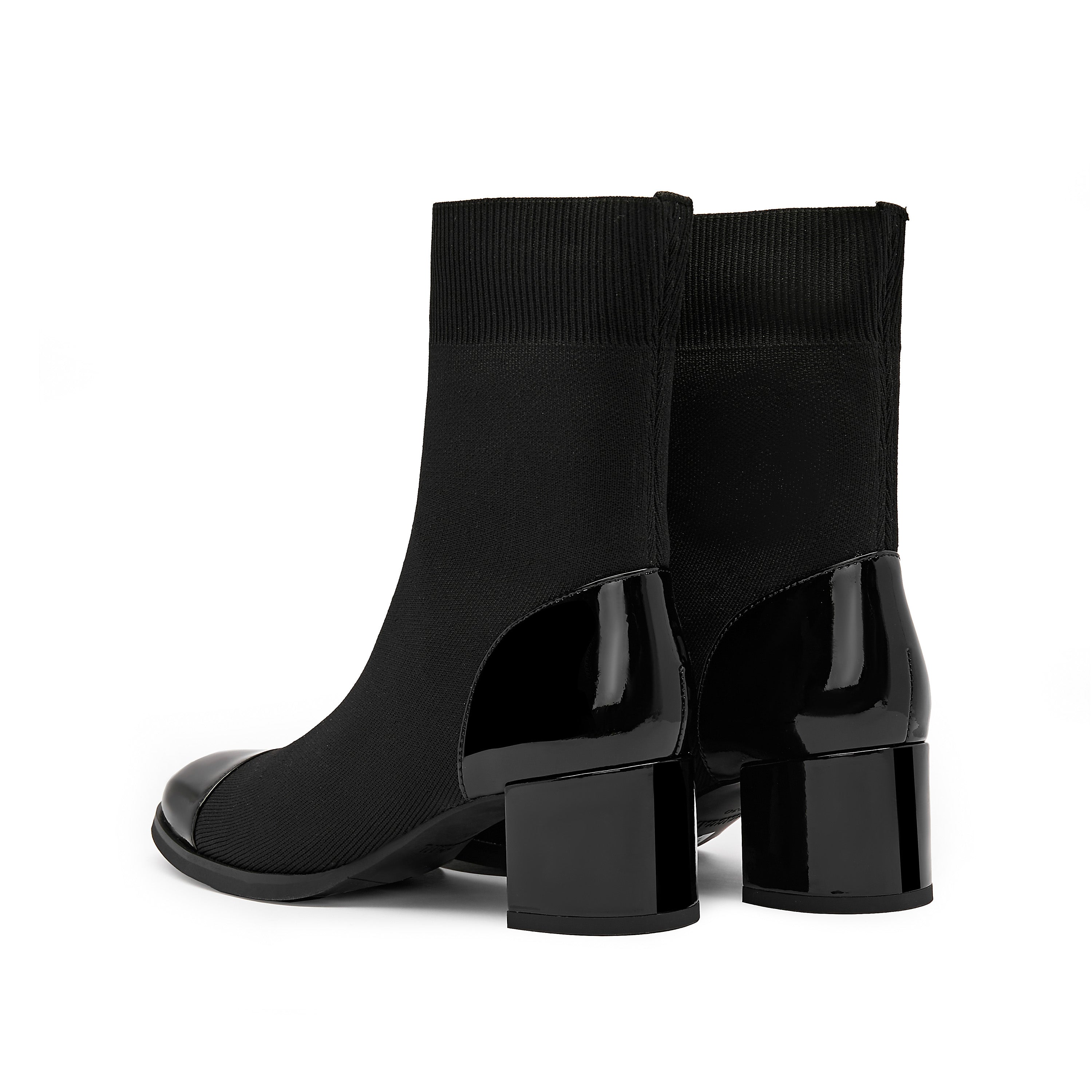 Patent Toe Cap Black Sock Boots