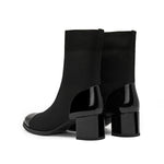 Load image into Gallery viewer, Patent Toe Cap Black Sock Boots
