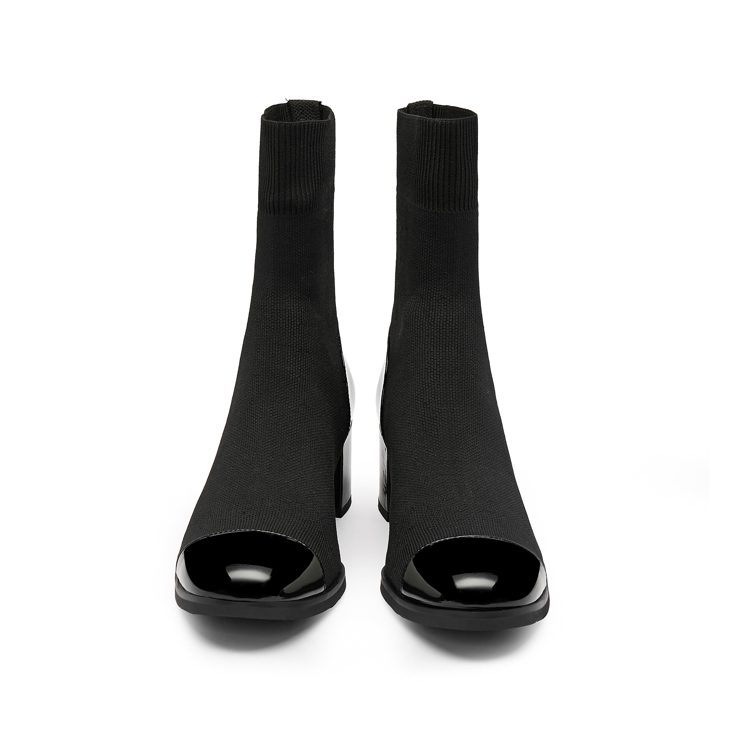 Patent Toe Cap Black Sock Boots