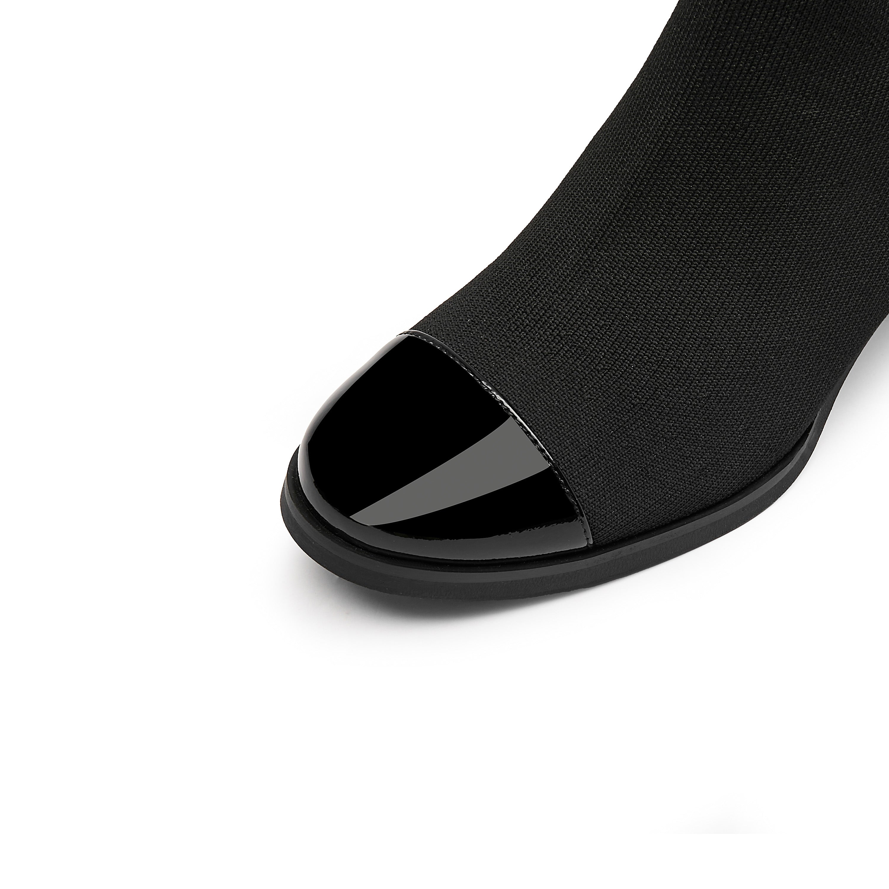 Patent Toe Cap Black Sock Boots
