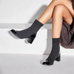 Load image into Gallery viewer, Patent Toe Cap Black Sock Boots
