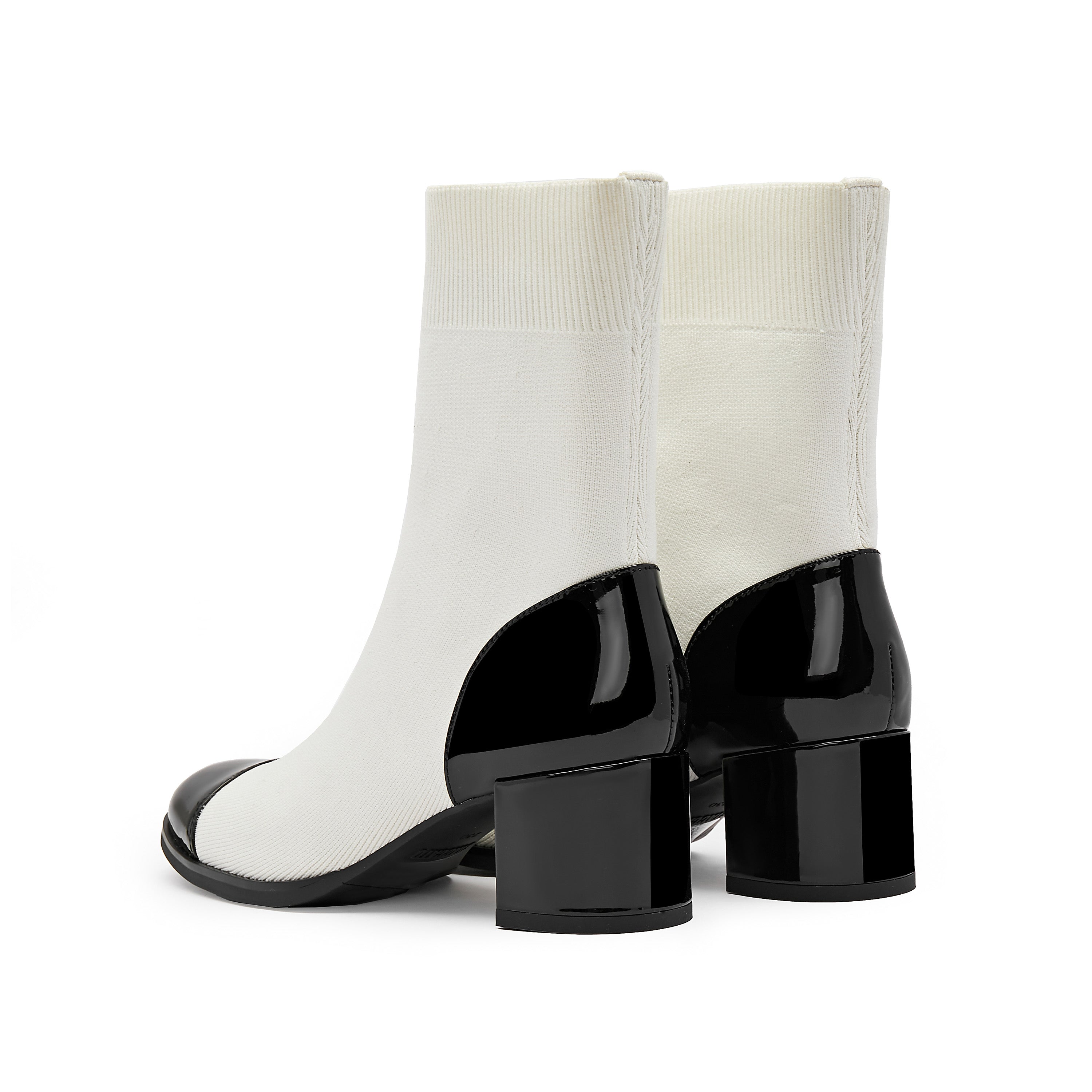 Patent Toe Cap Beige Sock Boots