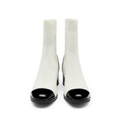 Patent Toe Cap Beige Sock Boots